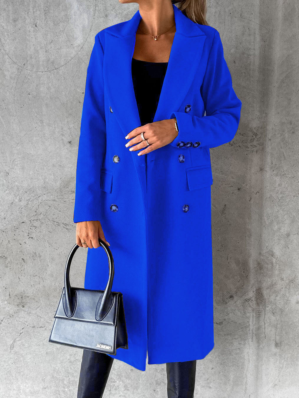 Double Breasted Lapel Coat Solid Slim Long Jacket Long Sleeve Tops Womens Clothing
