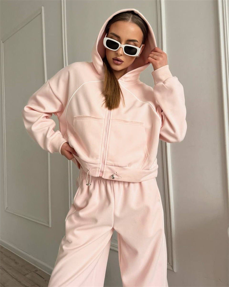 Sportswear Set Solid Color Cardigan Set