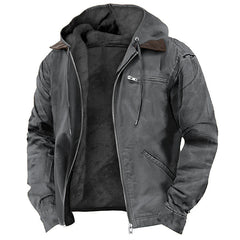 Hooded Coat With Pockets Warm Fleece Zip-up Jacket Casual Outwear Men's Clothing
