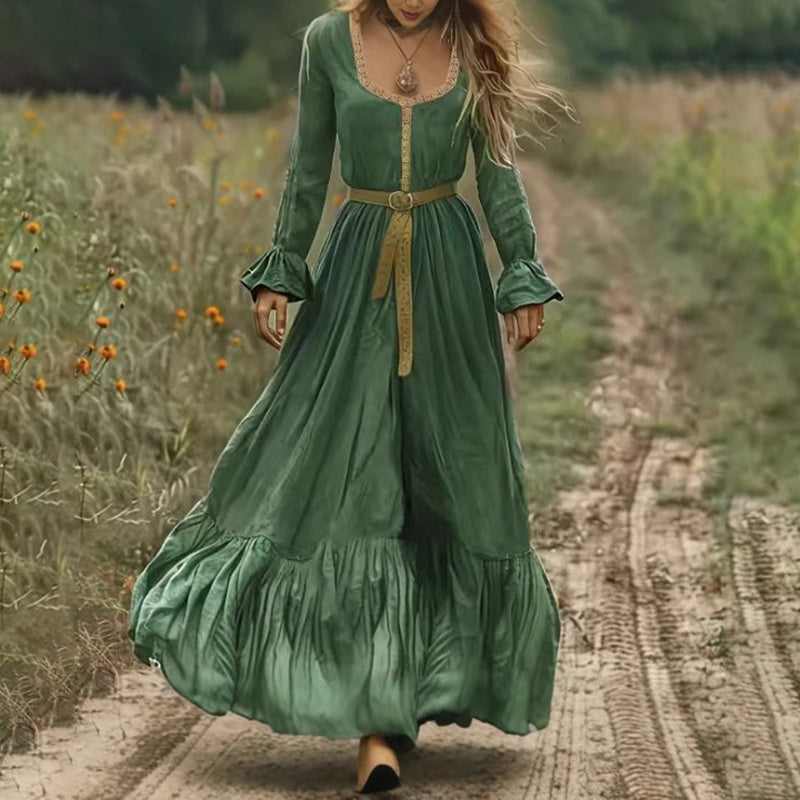 Boho Long Sleeve Flowy Maxi Dress Elegant High Waist Backless Beach Long Dress