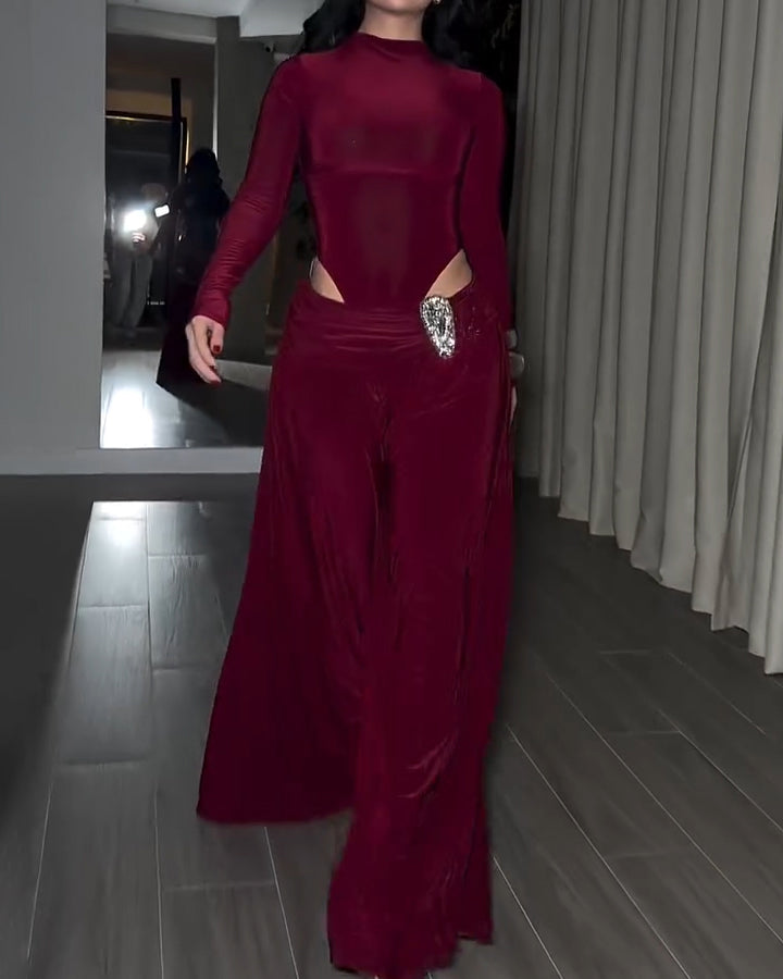 Long-Sleeved Wide-Leg Slim Fit Two-Piece Set
