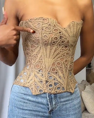 Irregular Lace Back Tie Hollow Corest Top