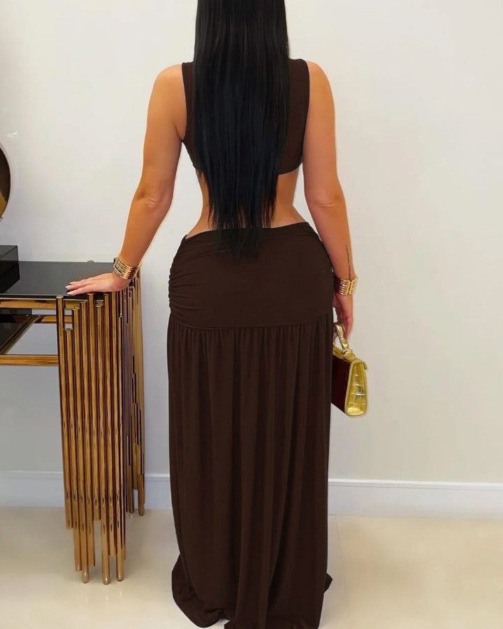Sleeveless Backless Slit Dress