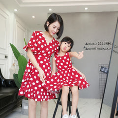 Family Matching Sand Beach Dress Set â€?& Kids' Short Sleeve Polka Dot Dresses