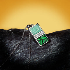 Luxury Round Rectangle Pendant Green Enamel Gemstone