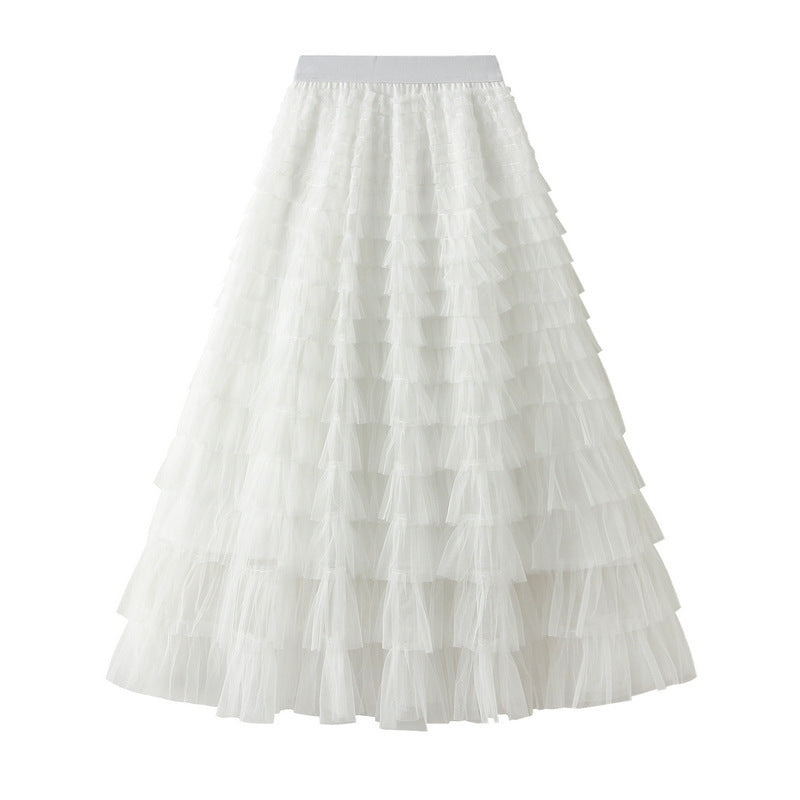 Cake Skirt White Gauze Skirt Pleated Skirt