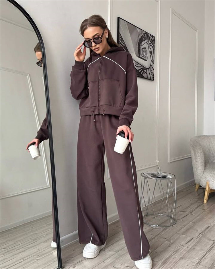 Sportswear Set Solid Color Cardigan Set