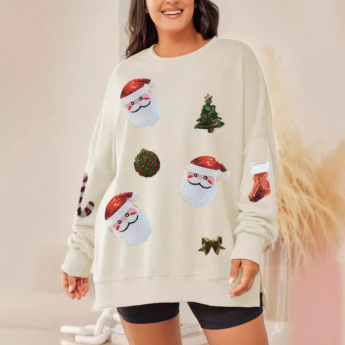 Christmas Sequined Top Loose Casual Long Sleeves Sweater