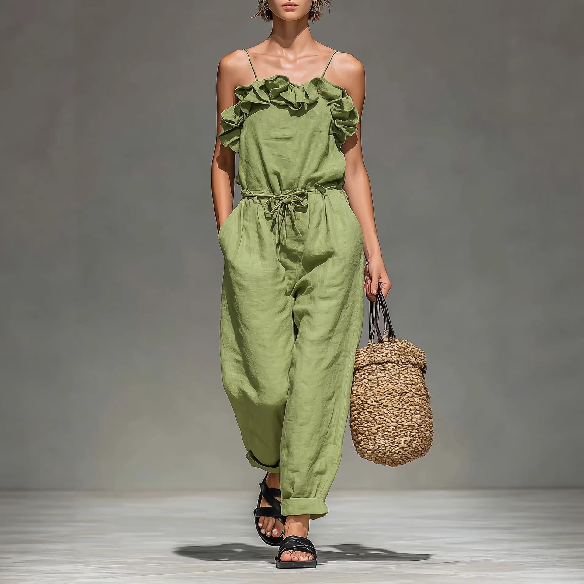 Off-Shoulder Ruffled Wide-Leg Jumpsuit