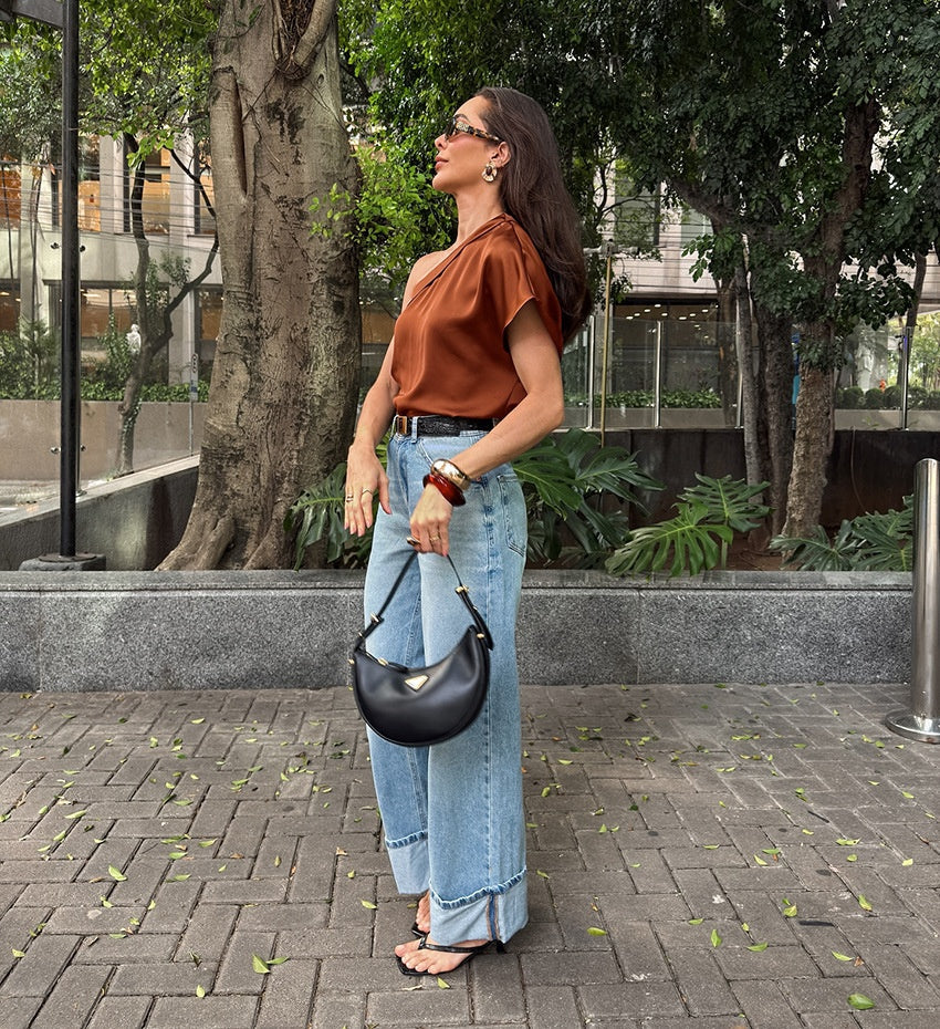 Irregular Collar Matte Color Tops Women