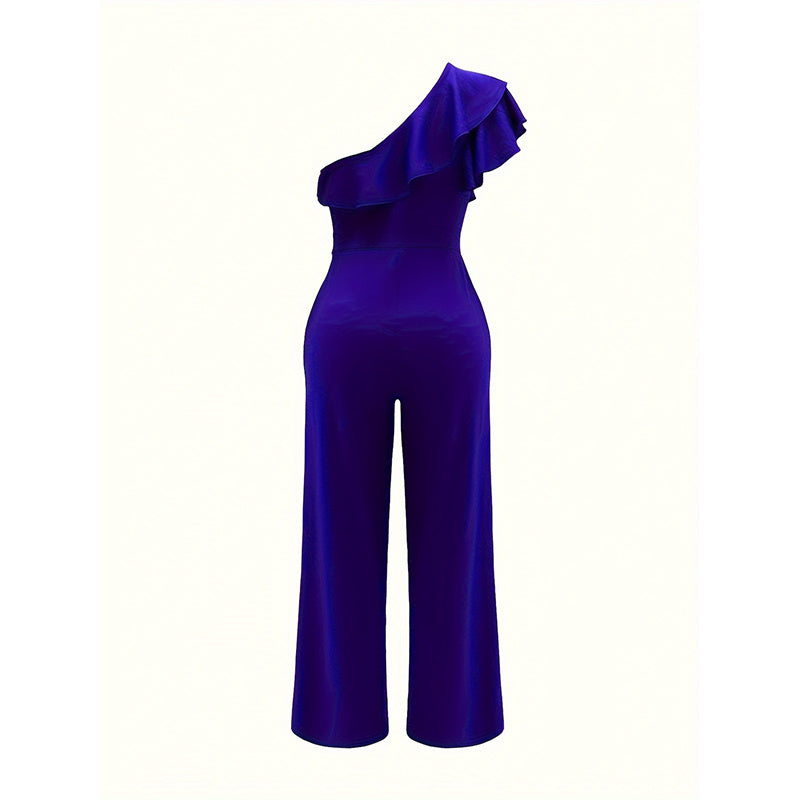 Dressy Jumpsuits Sleeveless Ruffle One Shoulder Casual Wide Leg Pants Romper