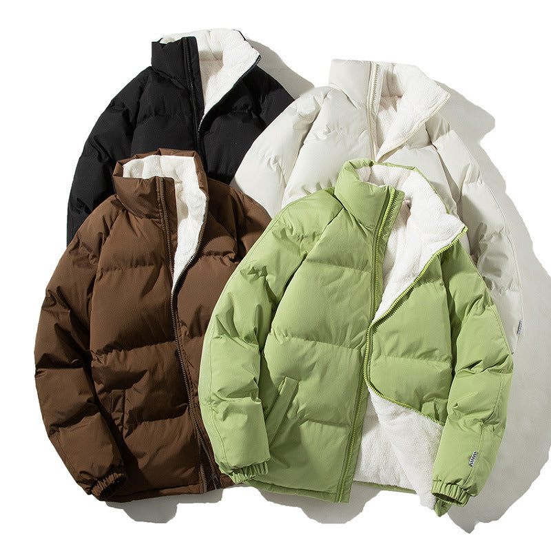Couples Stand-up Collar Coat With Pockets Warm Plush Thickened Jacket For Men Loose Outwear Top Clothing