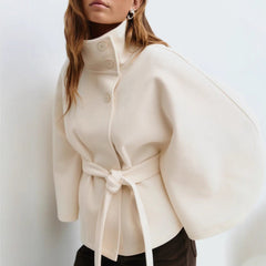 High Neck Batwing Sleeve Coat With Belt Loose Elegant Button Top Trench Coat For Clothing