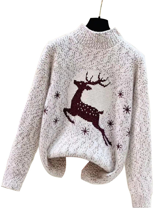 Casual Christmas Half-Neck Pullover Jacquard Top