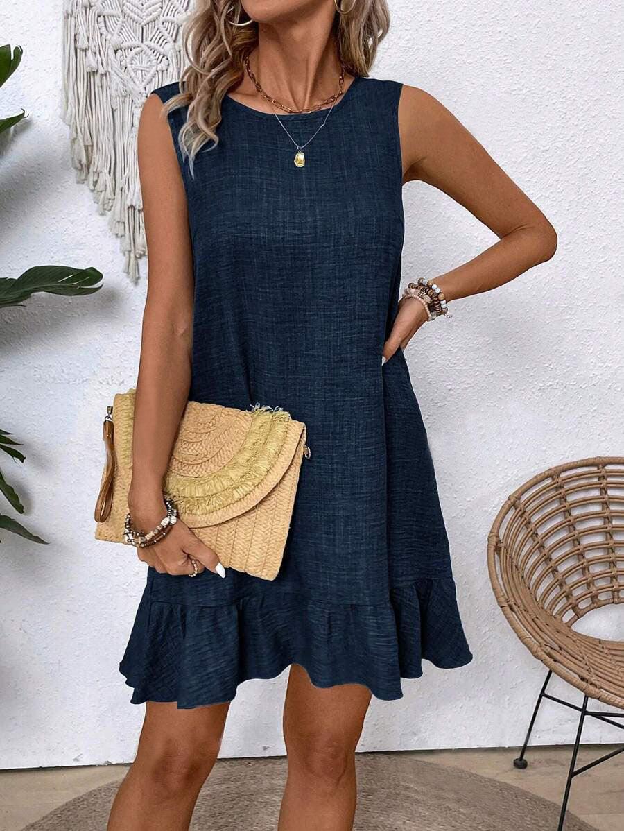 Ruffle Dress Loose Sleeveless Straight Beach Dresses For Women