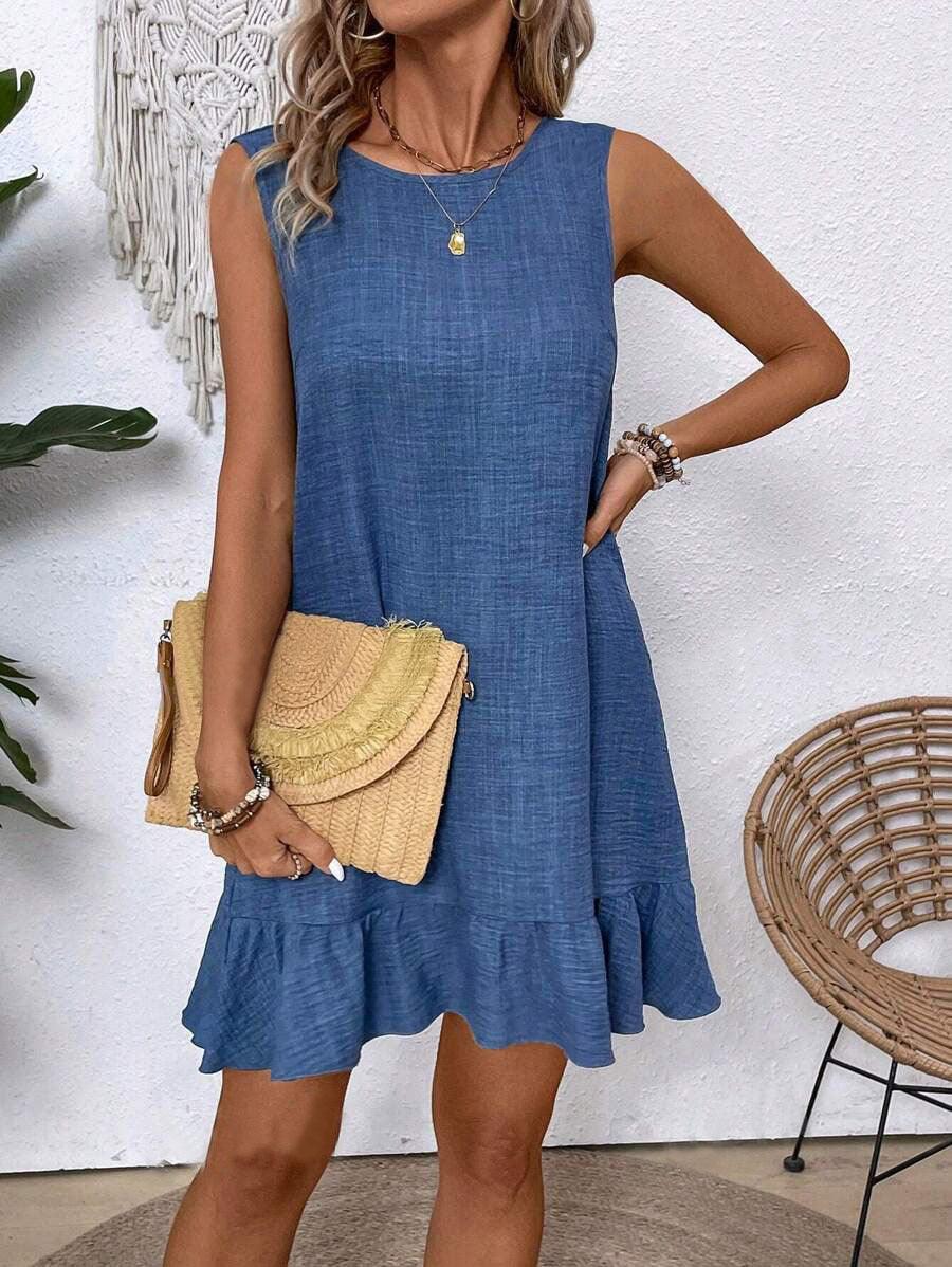 Ruffle Dress Loose Sleeveless Straight Beach Dresses For Women