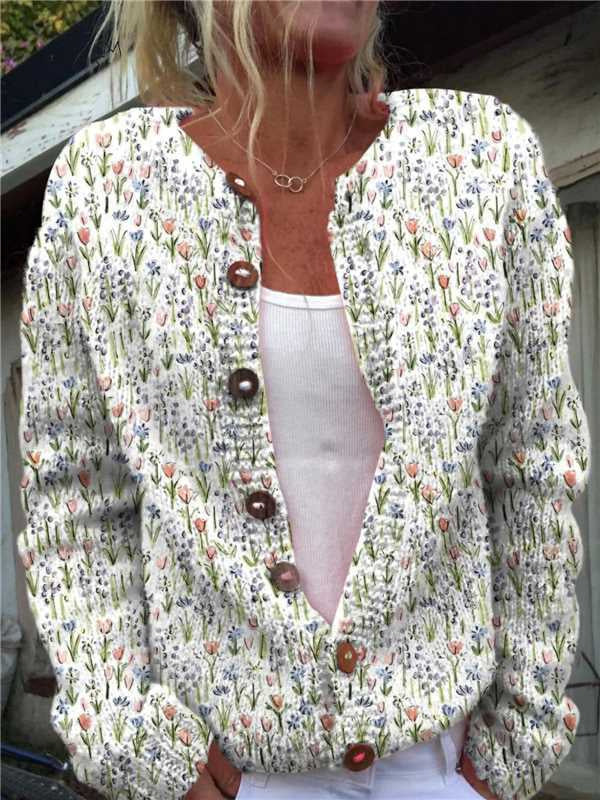 And Style Loose 3D Printed Knitted Cardigan Sweater