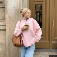 Sweet Crew Neck Pullover Sweater Loose Long-sleeved Tops For Clothing