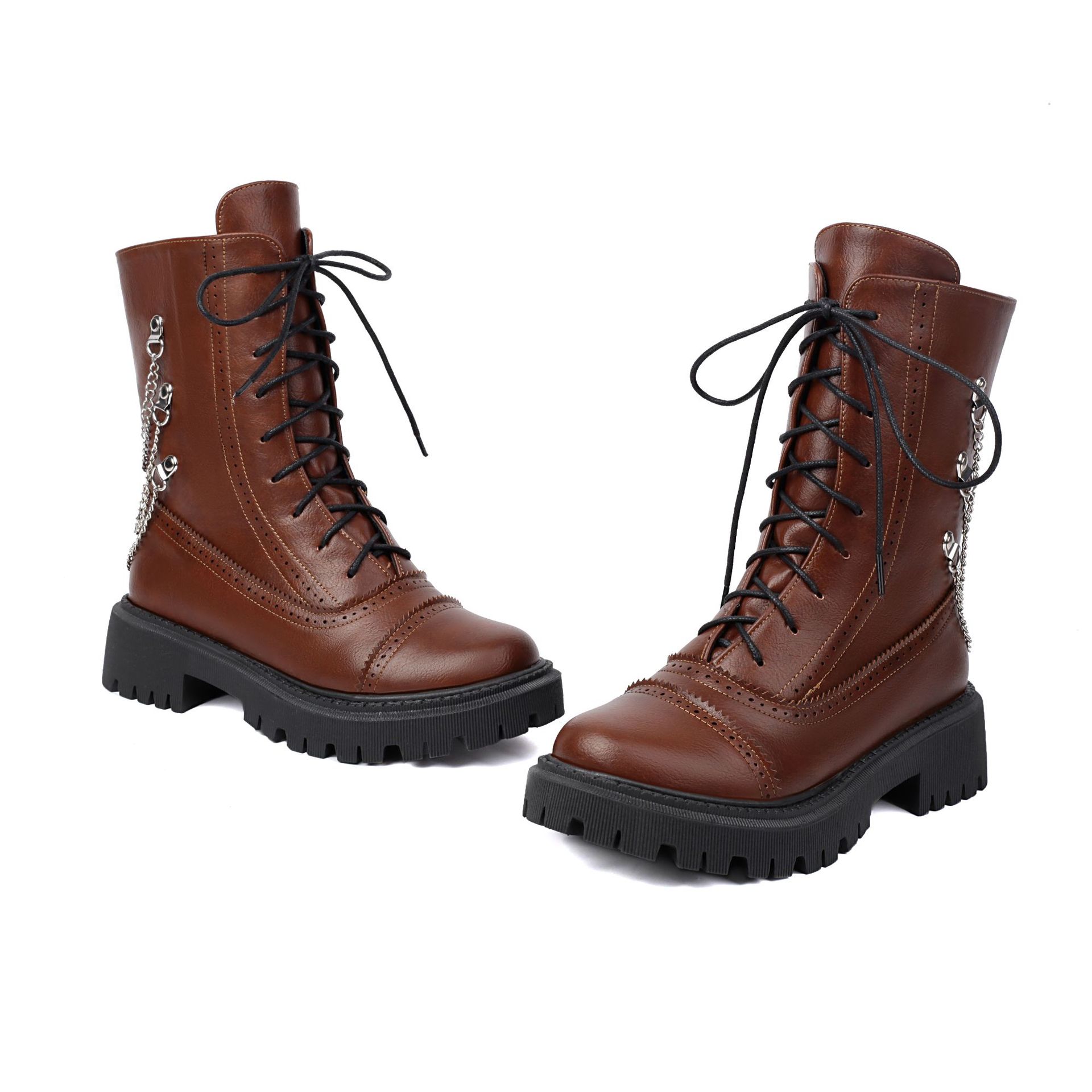 Large-size Womens Chunky-heeled Mid-calf Dr Martens Boots For Fall And Winter