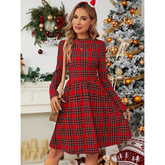High Collar Long Sleeve Dress Christmas Style