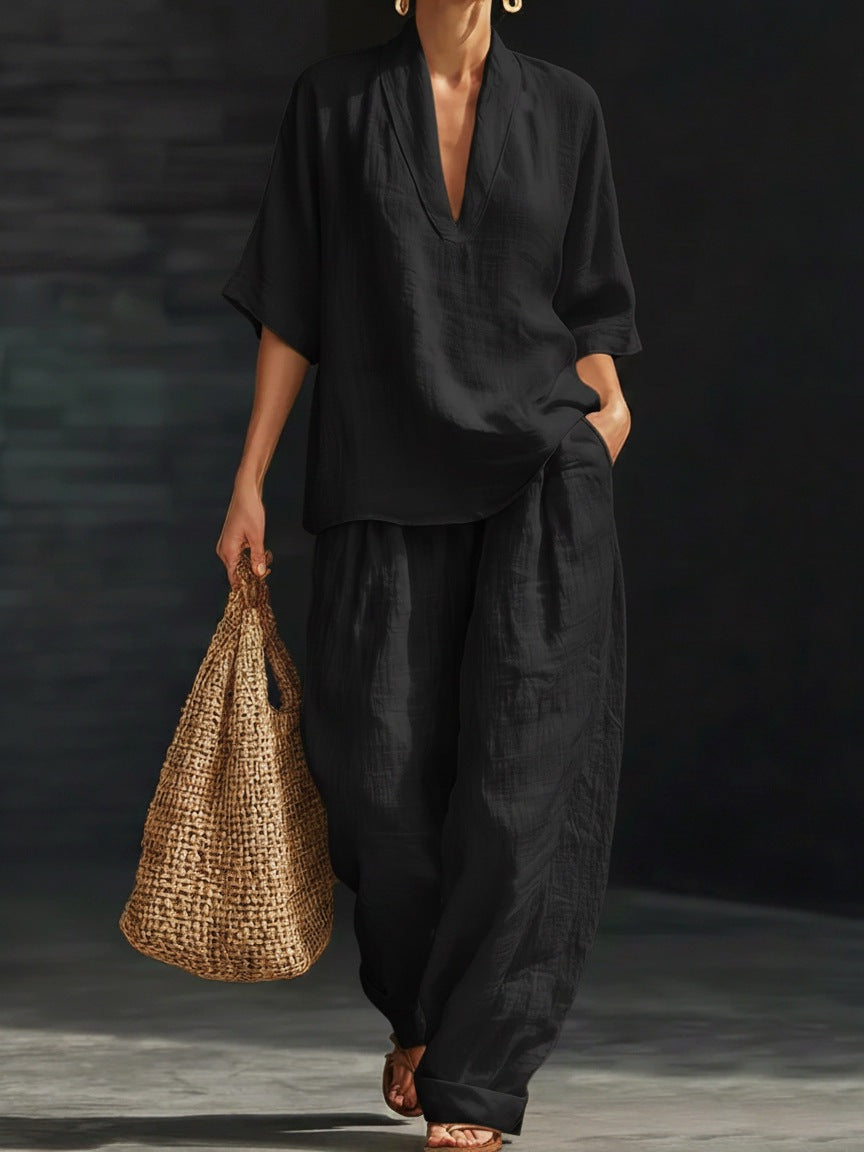 Casual Simple Linen Two-Piece Set