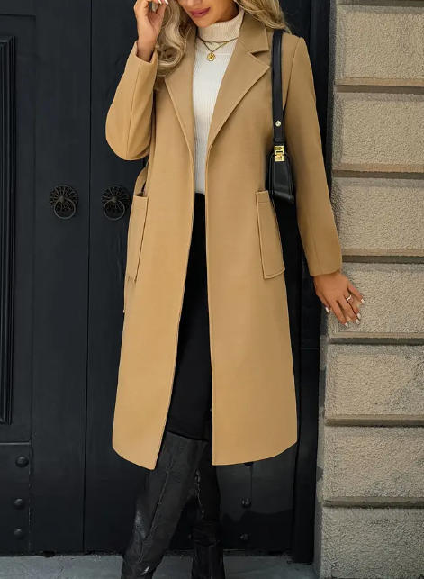Woolen Simple Lace Waist-tied Coat