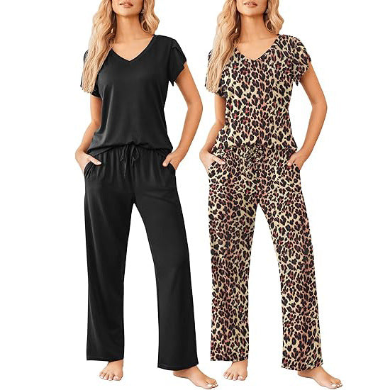 Home Wear Short-Sleeve Long-Pants Printed Set