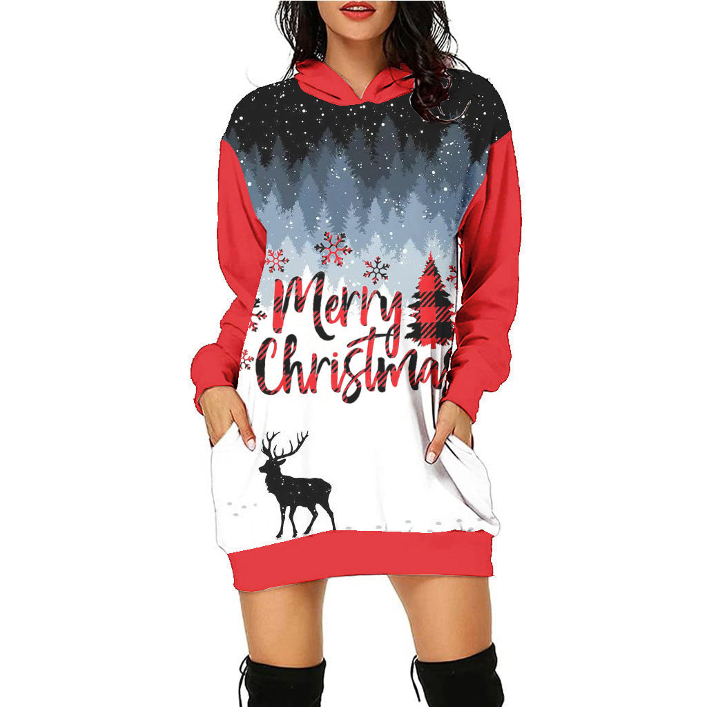Casual Printing Christmas Holiday Party Sweater Dress
