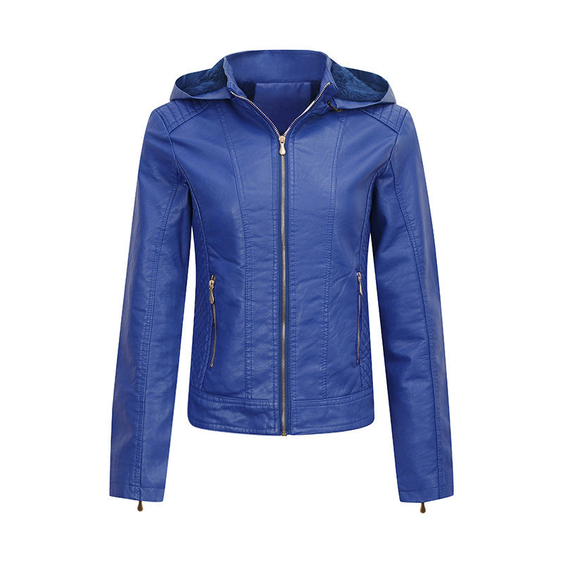 Plush Thickened Hooded Coat Slim Zipper Leather Jacket With Pockets Long Sleeve Outwear Tops For Womens Clothing