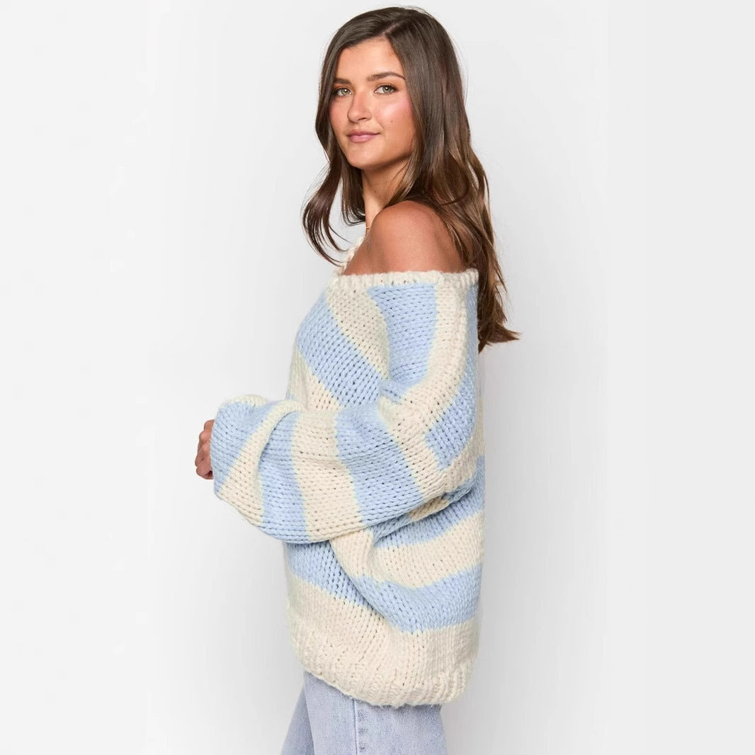 Fall Casual Loose Knitted Sweater Oblique Shoulder