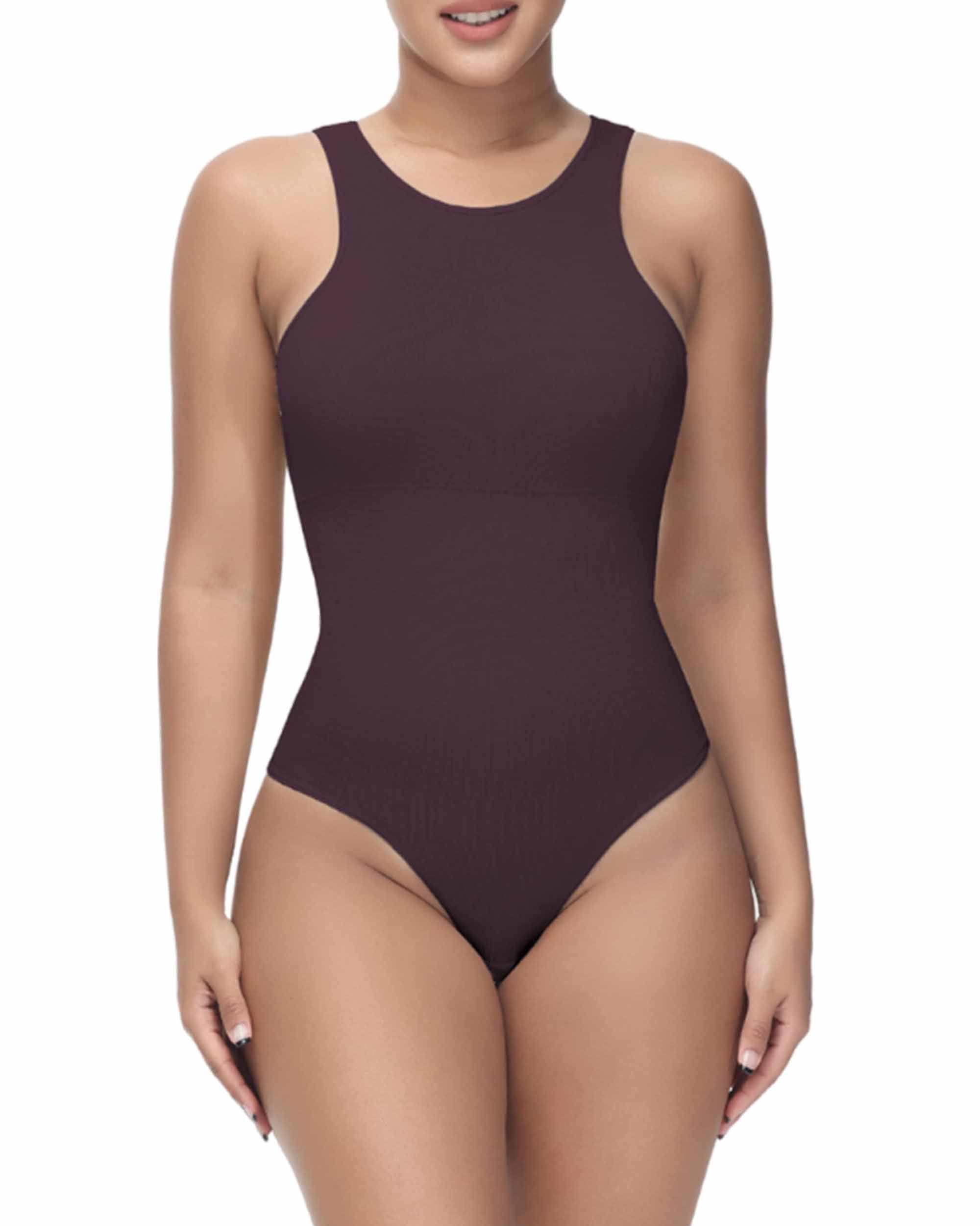 Shapewear Bodysuit for Tummy Control Tops High Neck Sleeveless Bodysuit Thong Sculpting with Removable Padding