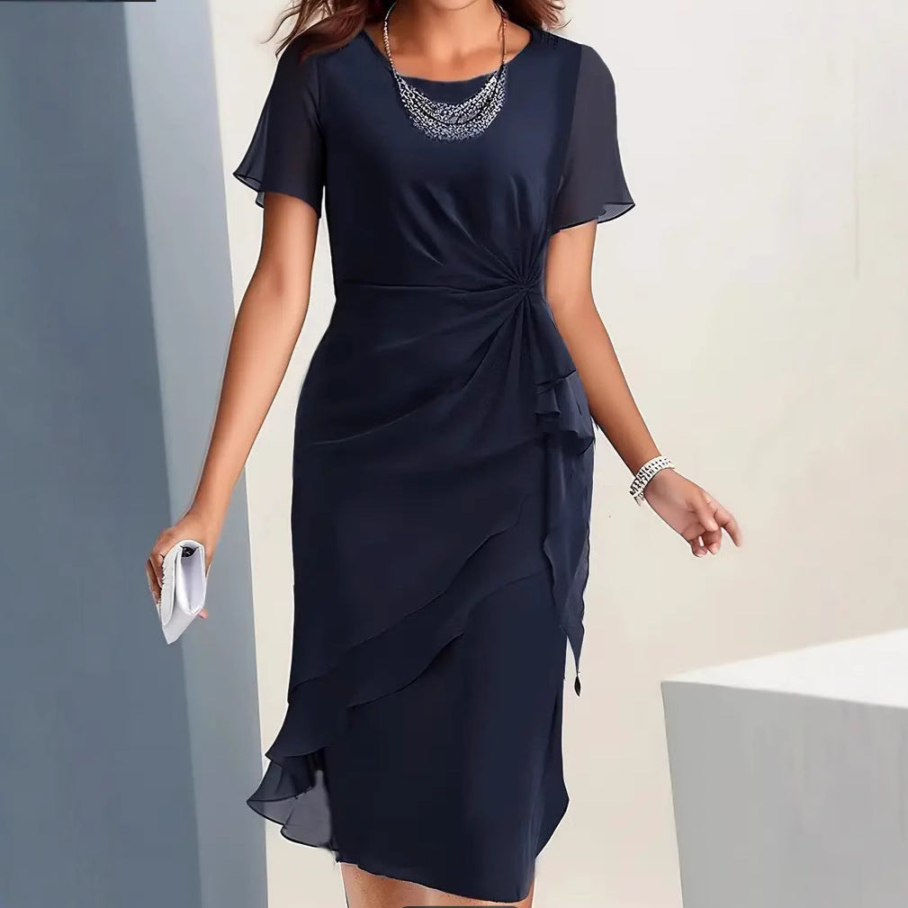 Chiffon Patchwork Round Neck Short Sleeve Dress