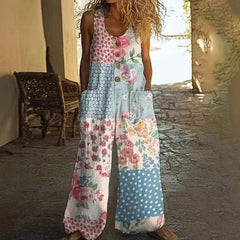 3D Digital Printing Vest With Pocket Floral Jumpsuit