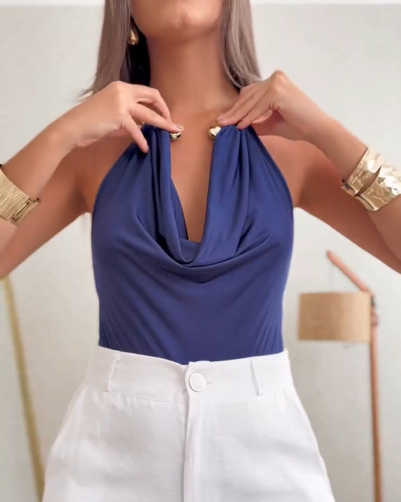 Metal Choker Backless Bodysuit