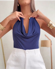Metal Choker Backless Bodysuit