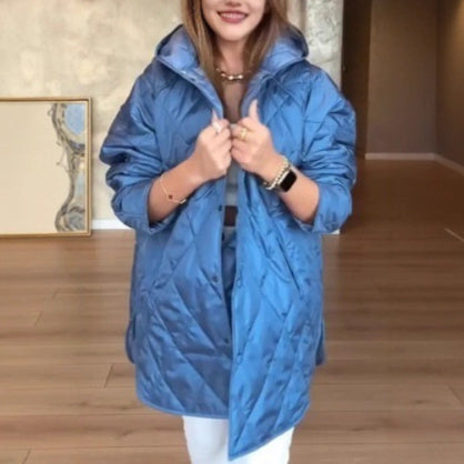 Jacket Casual Rhombus Quilted Hooded Lightweight Jacket For Women