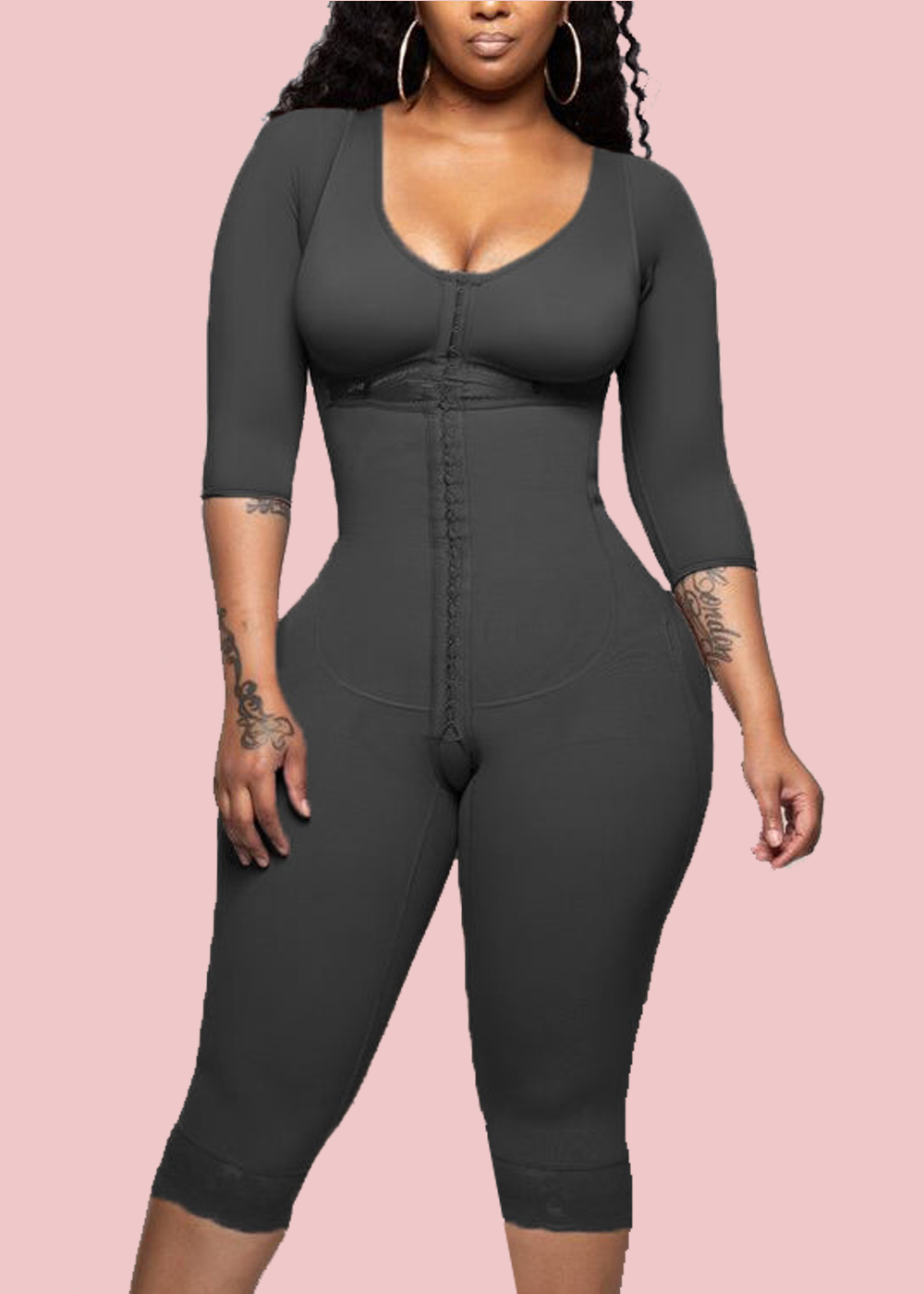 Bodyshaper For Hook And Eye Closure Long Sleeve Tummy Control Breast Support Bodysuit Shapewear