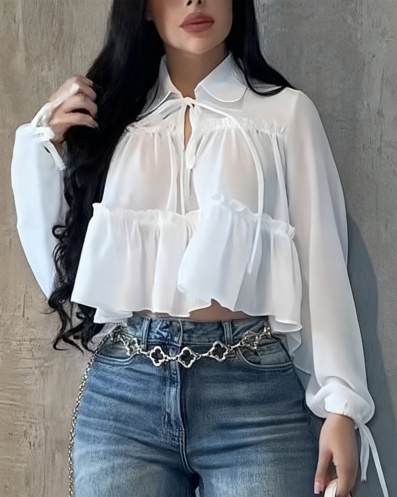 Chiffon Ruffle Long Sleeve Shirt