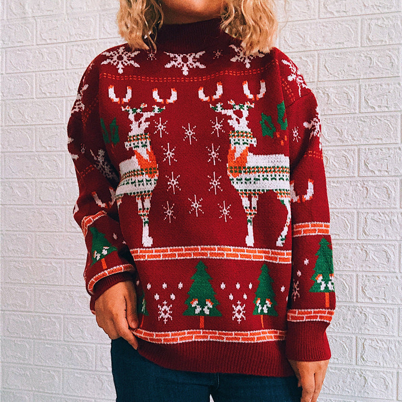 Christmas Theme Elk Snowflake Christmas Tree Knitted Sweater