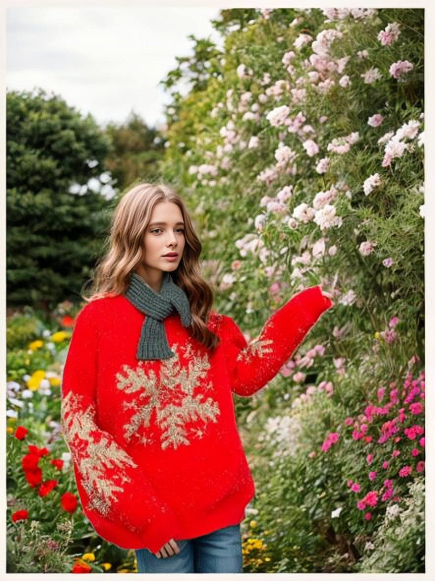 Christmas Sweater Pullover Round Neck Sweater Christmas Elk