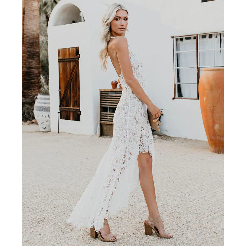 Elegant Solid Lace Cutout Dress Back Dress
