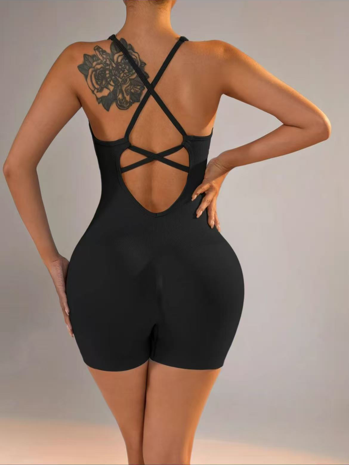 Adjustable Strap Sleeveless Solid Color Cross Backless Thickened Sports Bodysuit
