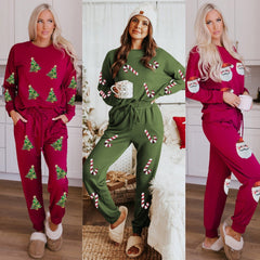 Christmas Sequins Long Sleeve Pants Two-piece Set Casual Set