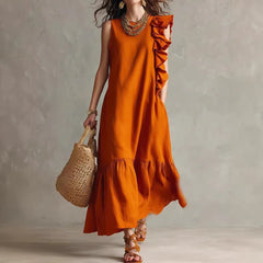 Irregular Ruffle Sleeveless Womens Dress