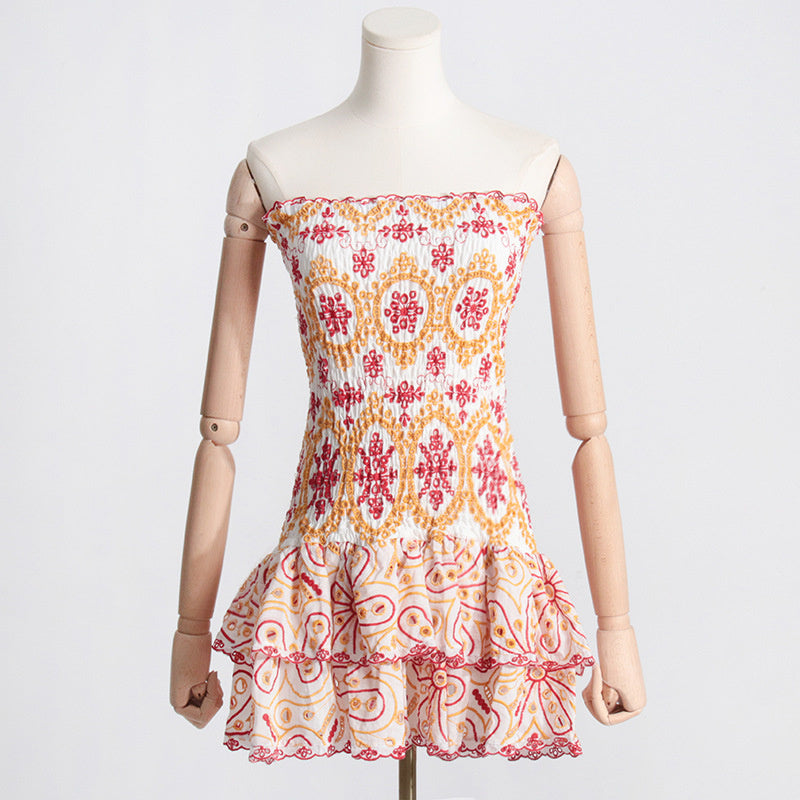 Y2K Tube Top Pleated Mini Dress â€?INS Printed A-Line Beach Party Dress for Women