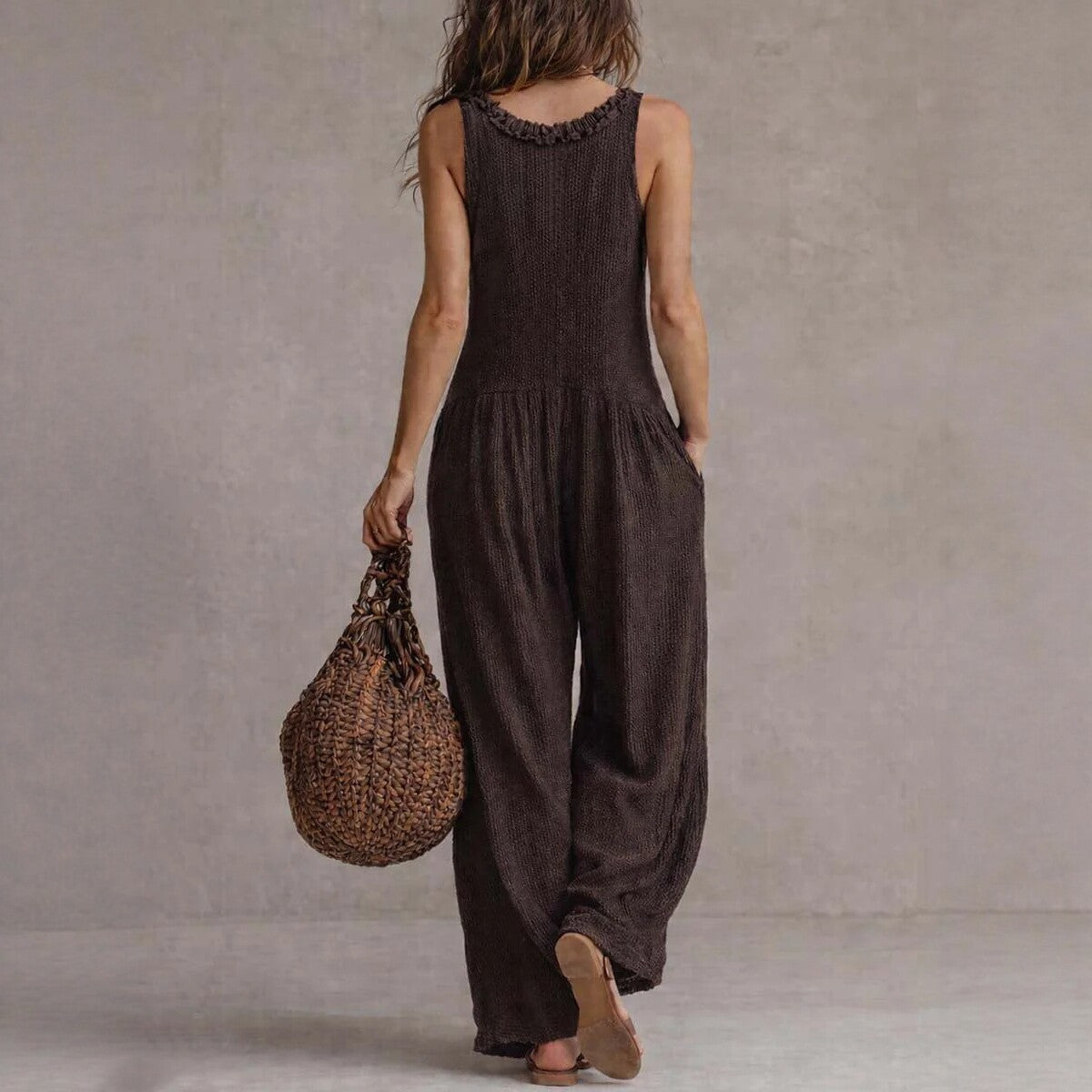 Loose V-Neck Sleeveless Wide-Leg Jumpsuit