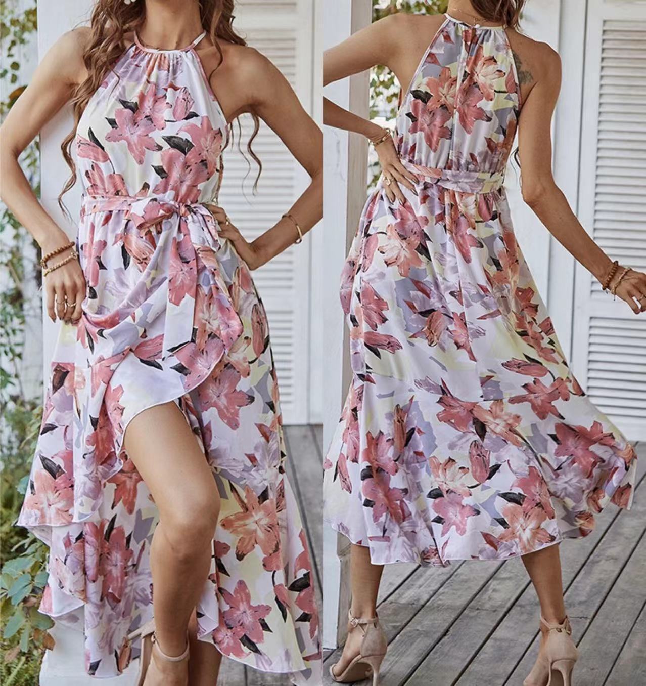Print Halterneck Boho Dress Leisure Vacation