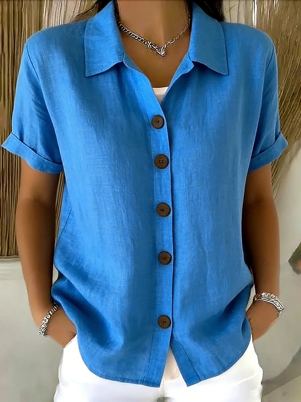 Lapel-button Long-sleeve Shirt