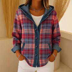Womens Trendy Plaid Contrast-color Jacket
