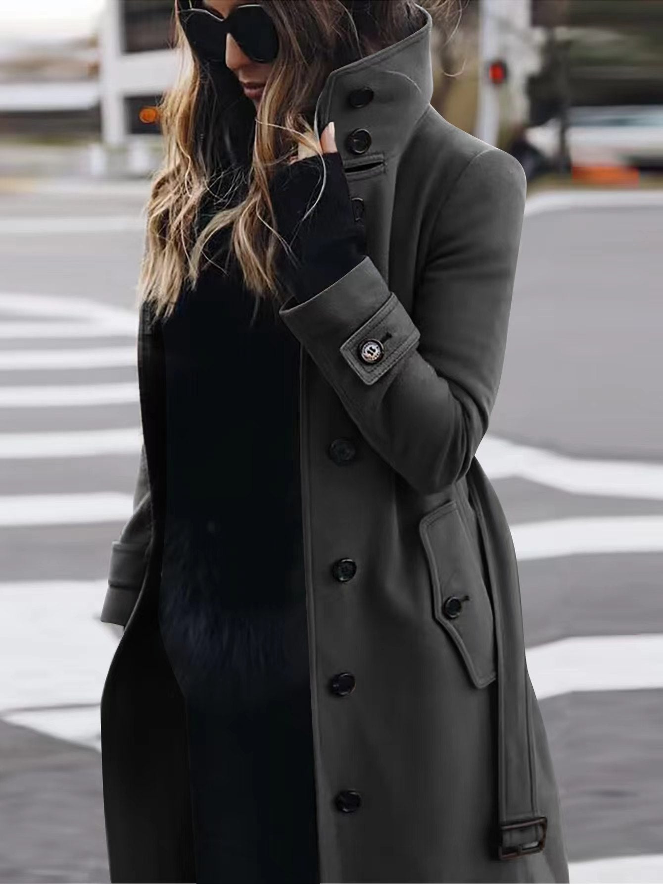 Woolen Coat Slim Fit Cardigan Large Coat Long Sleeve Single Breasted Stand Collar Woolen Coat